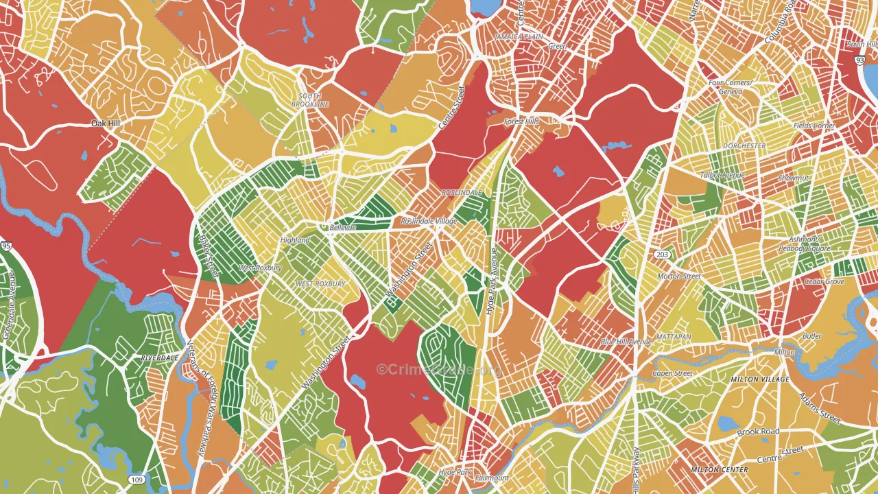 Roslindale, MA Map of Burglary Rates