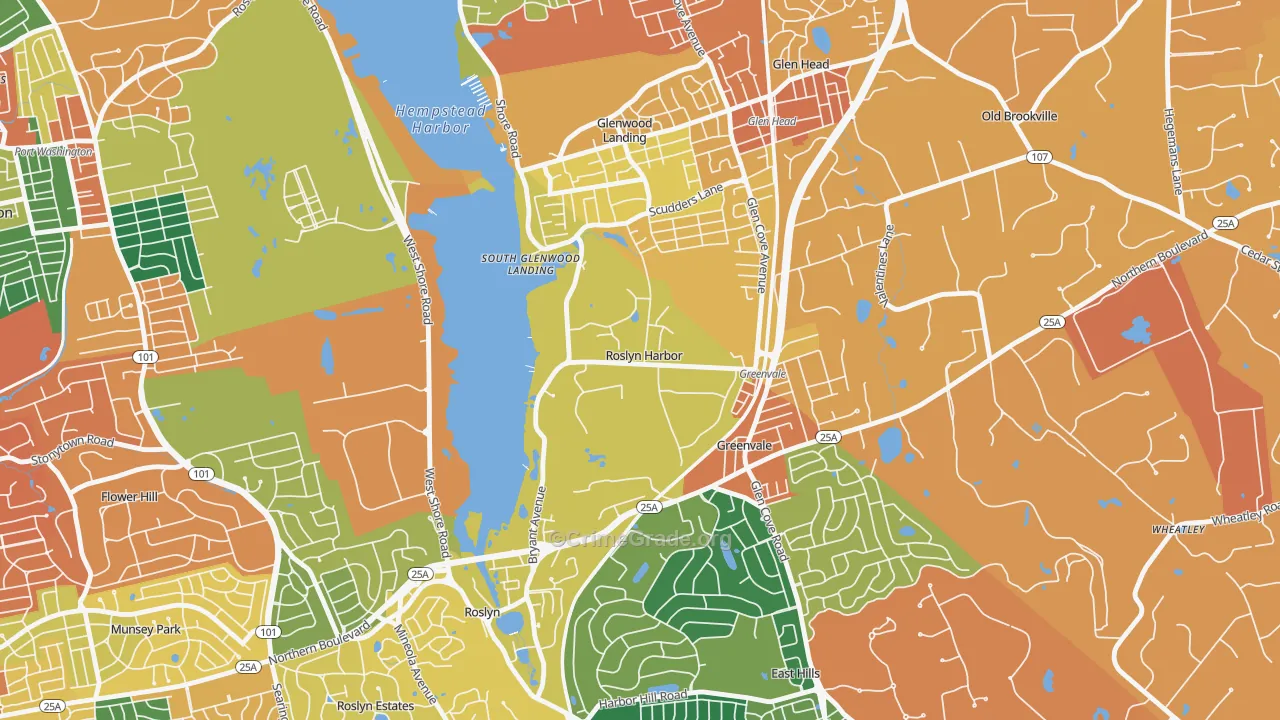 Roslyn Harbor, NY Map of Burglary Rates