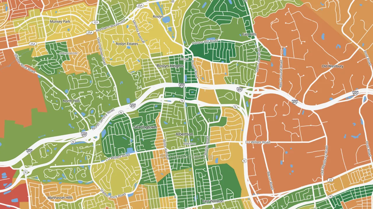 Roslyn Heights, NY Map of Burglary Rates