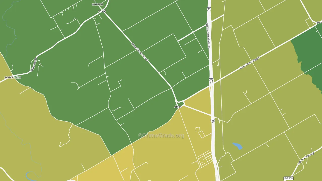 Ross, TX Map of Burglary Rates