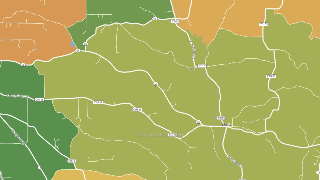 Ross, WI Map of Burglary Rates