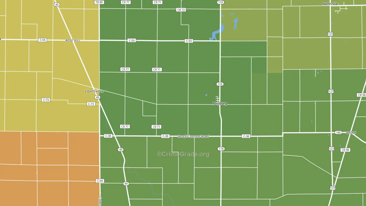 Rossburg, OH Map of Burglary Rates