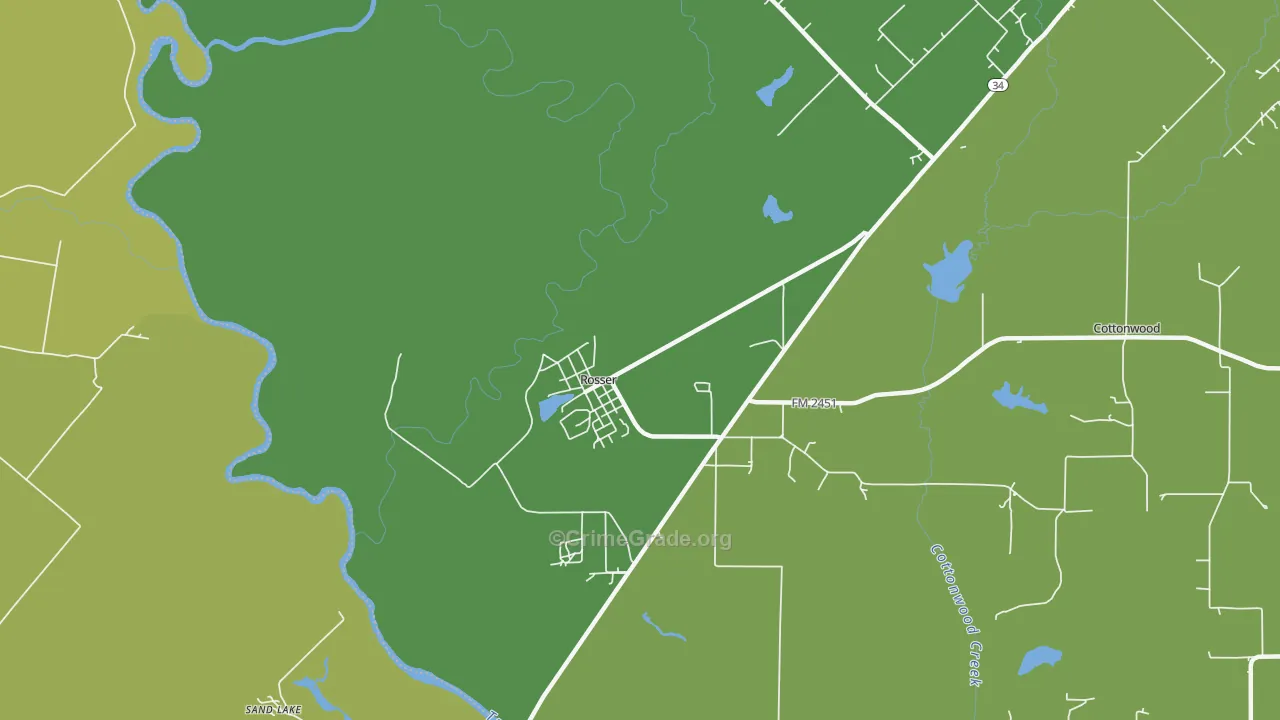 Rosser, TX Map of Burglary Rates