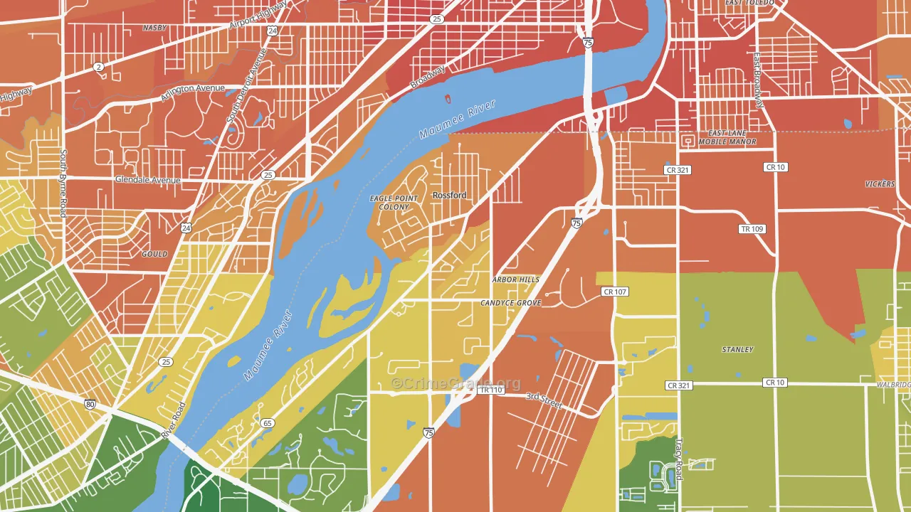 Rossford, OH Map of Burglary Rates