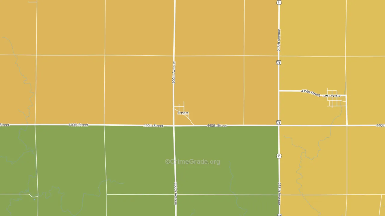 Rossie, IA Map of Burglary Rates
