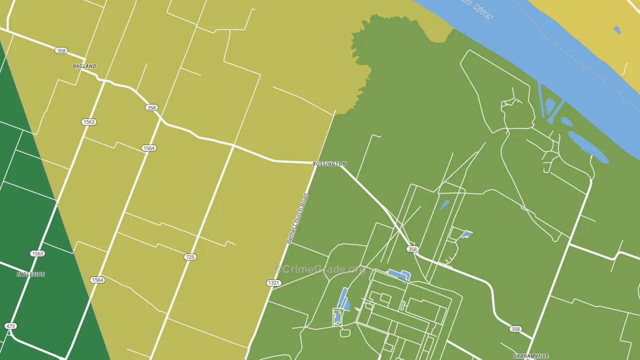Rossington, KY Map of Burglary Rates