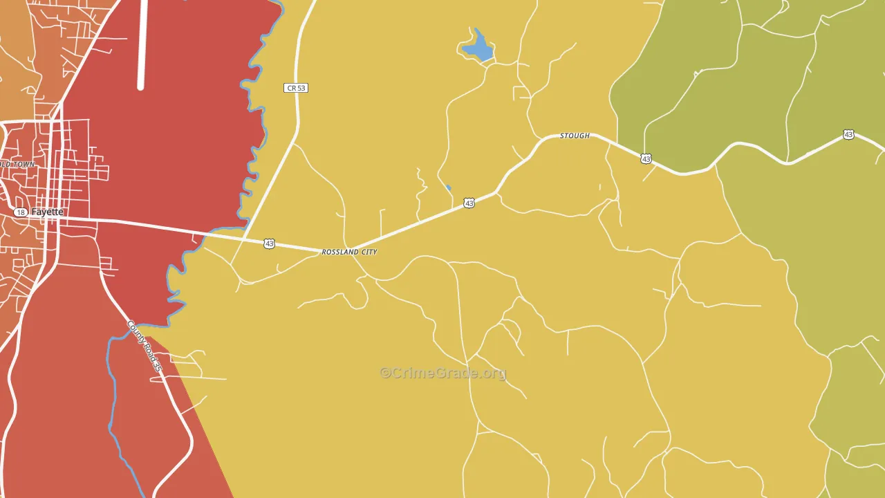 Rossland City, AL Map of Burglary Rates