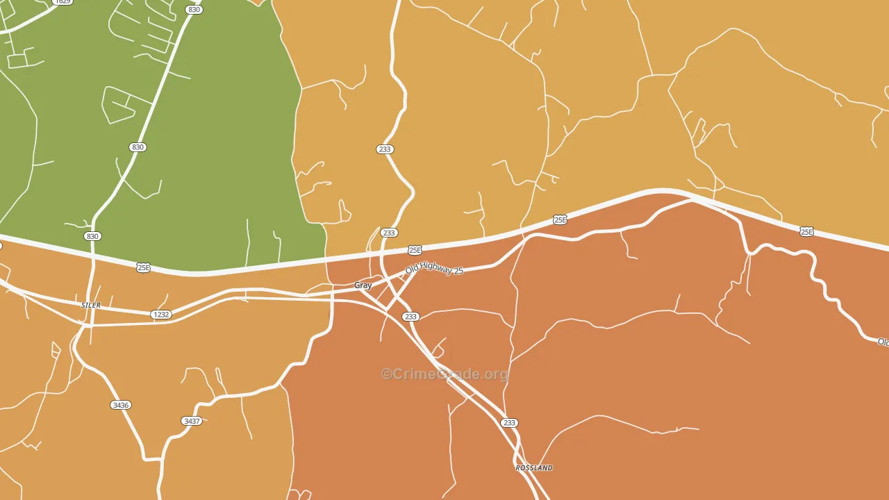 Rossland, KY Map of Burglary Rates