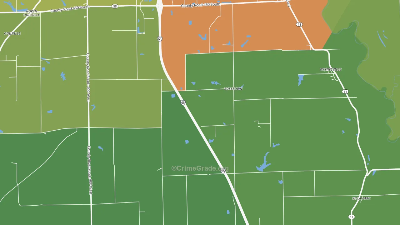 Rosstown, IN Map of Burglary Rates