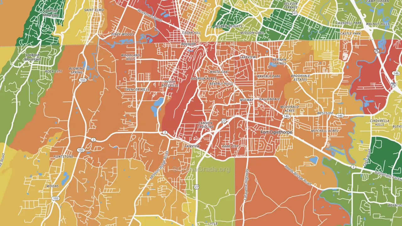 Rossville, GA Map of Burglary Rates
