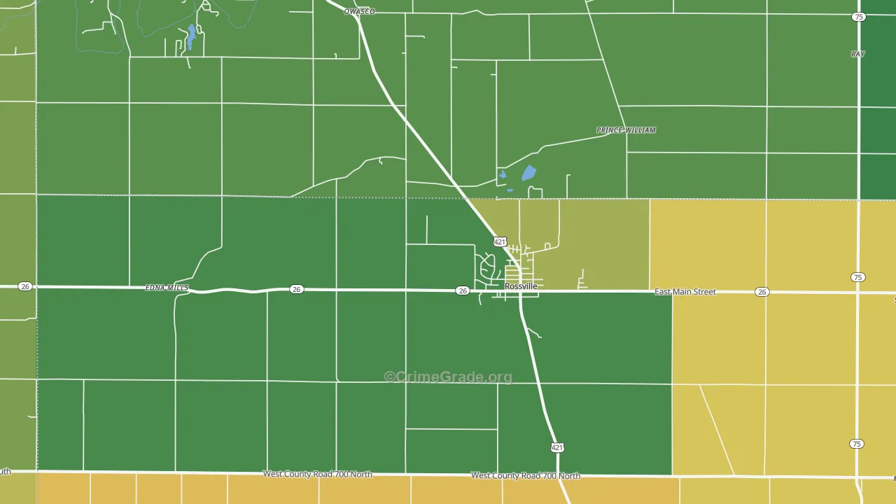 Rossville, IN Map of Burglary Rates