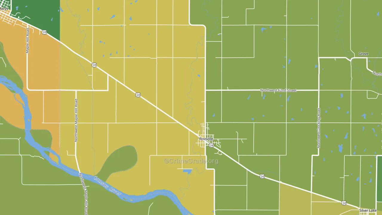 Rossville, KS Map of Burglary Rates