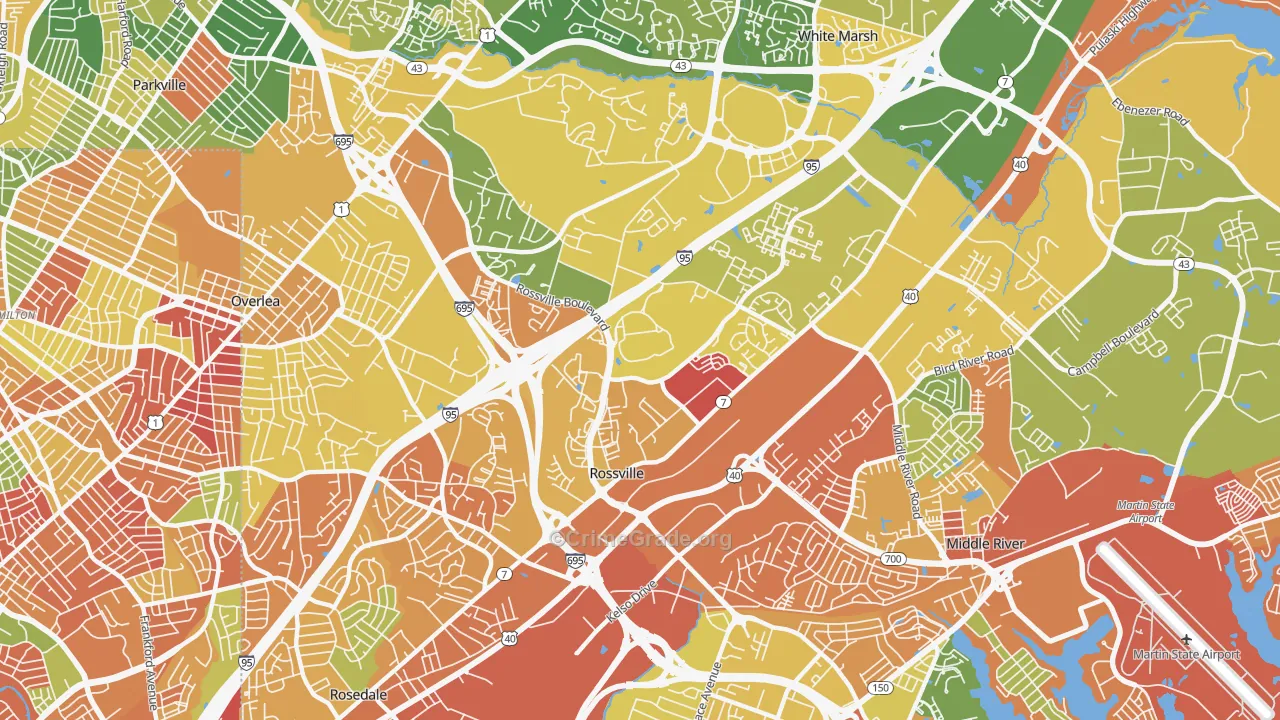 Rossville, MD Map of Burglary Rates