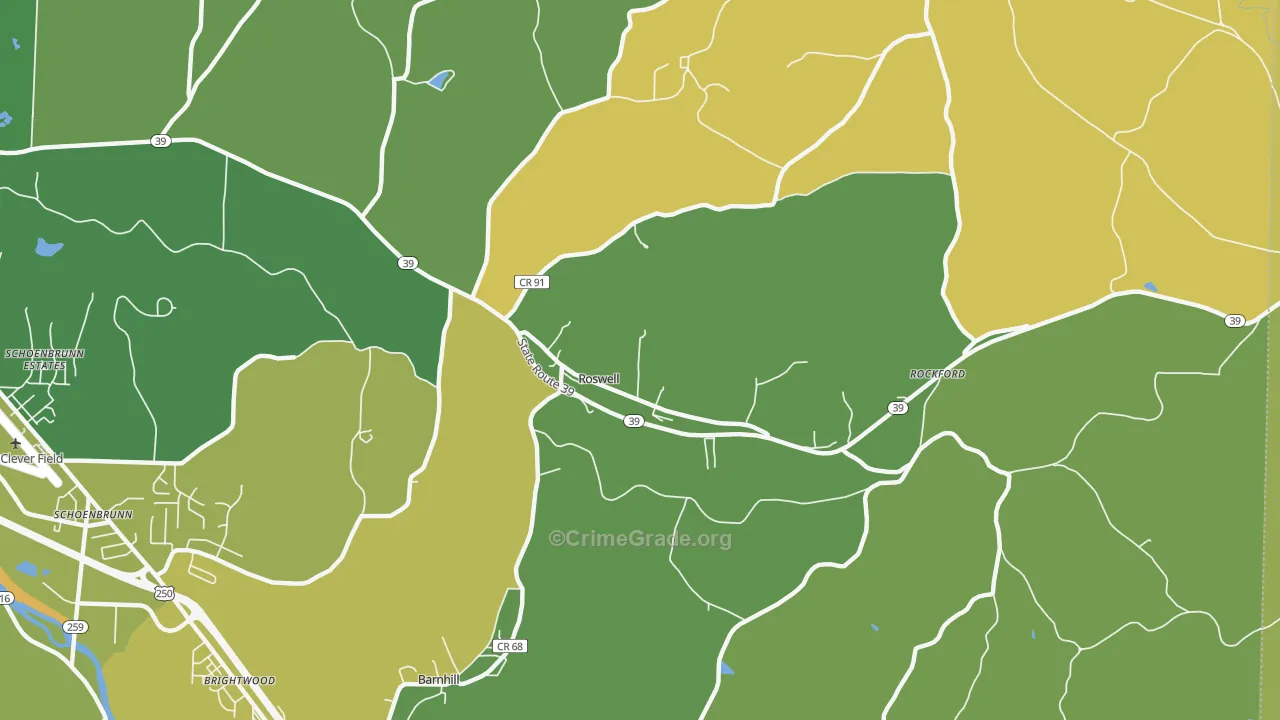 Roswell, OH Map of Burglary Rates