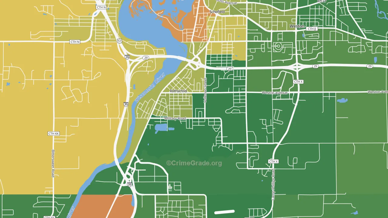 Rothschild, WI Map of Burglary Rates