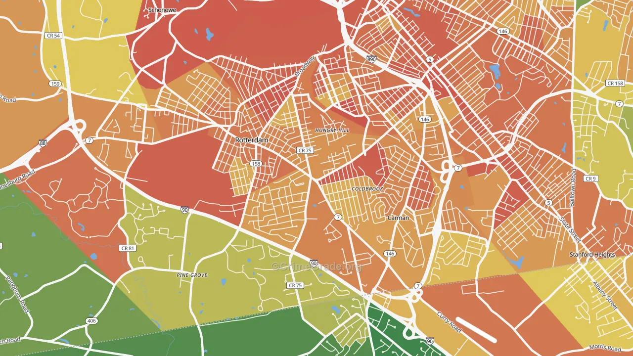 Rotterdam, NY Map of Burglary Rates