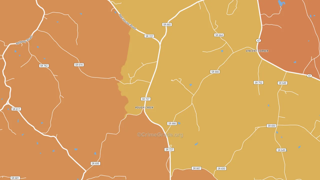 Rough Creek, VA Map of Burglary Rates