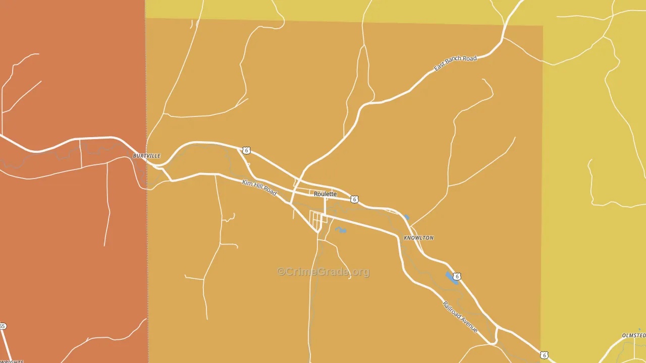 Roulette, PA Map of Burglary Rates