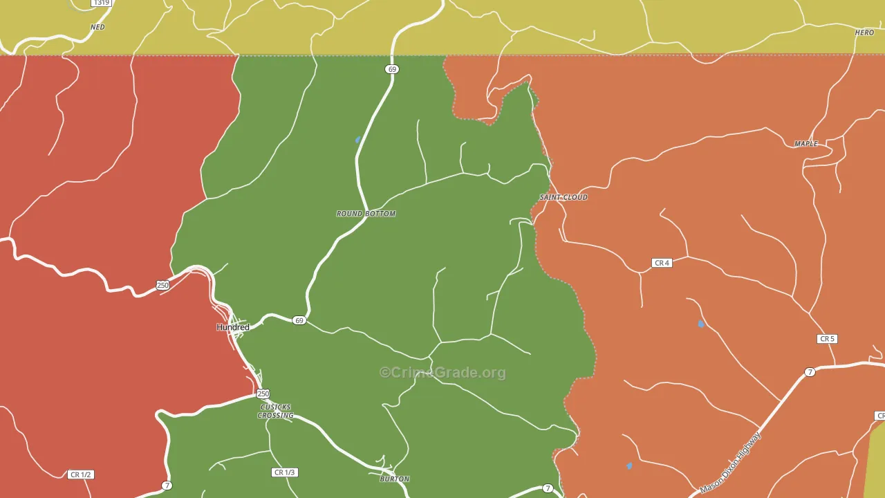 Round Bottom, WV Map of Burglary Rates