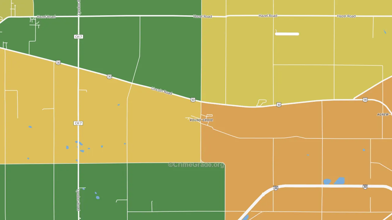 Round Grove, IL Map of Burglary Rates