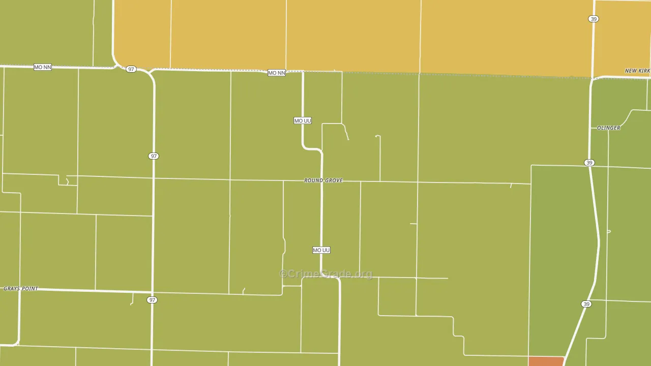 Round Grove, MO Map of Burglary Rates