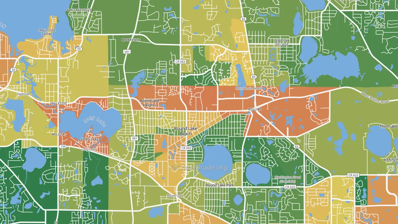 Round Lake Beach, IL Map of Burglary Rates