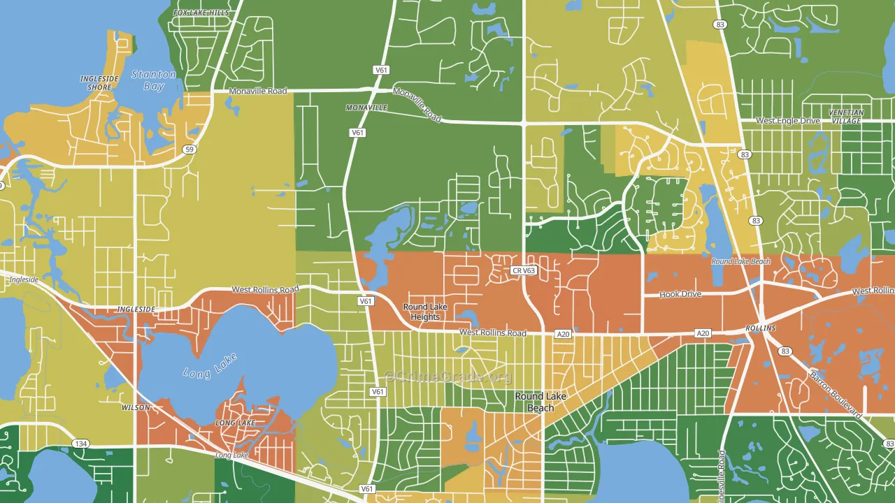 Round Lake Heights, IL Map of Burglary Rates