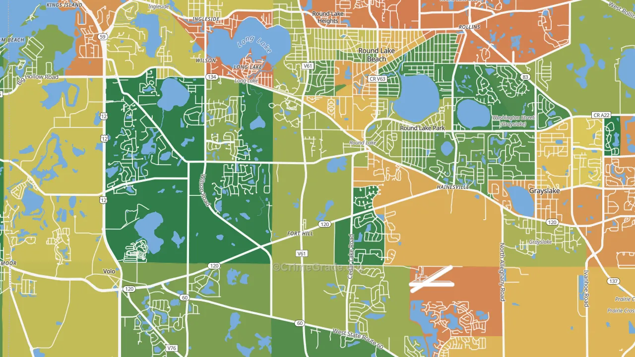 Round Lake, IL Map of Burglary Rates