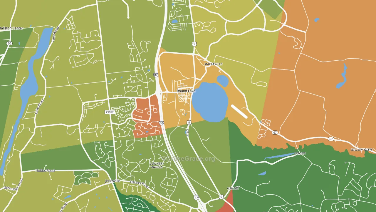 Round Lake, NY Map of Burglary Rates