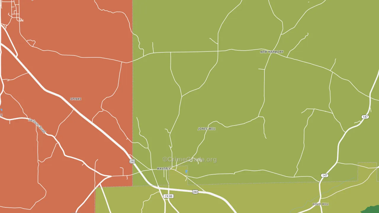 Round Mountain, AL Map of Burglary Rates