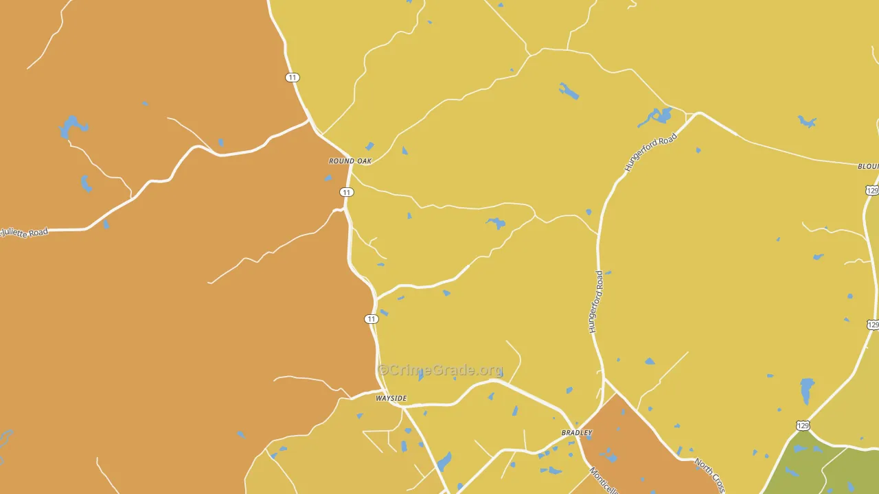 Round Oak, GA Map of Burglary Rates