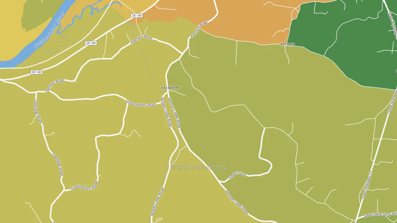Round Pond, TN Map of Burglary Rates