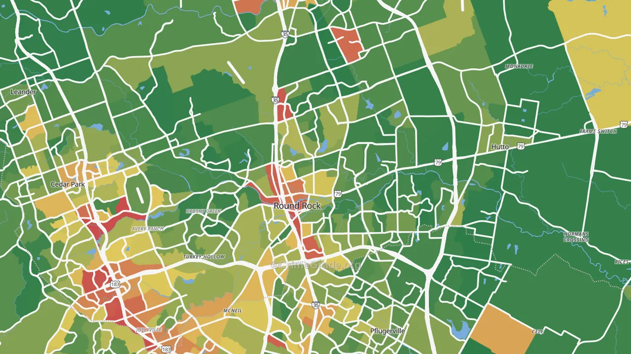 Round Rock, TX Map of Burglary Rates