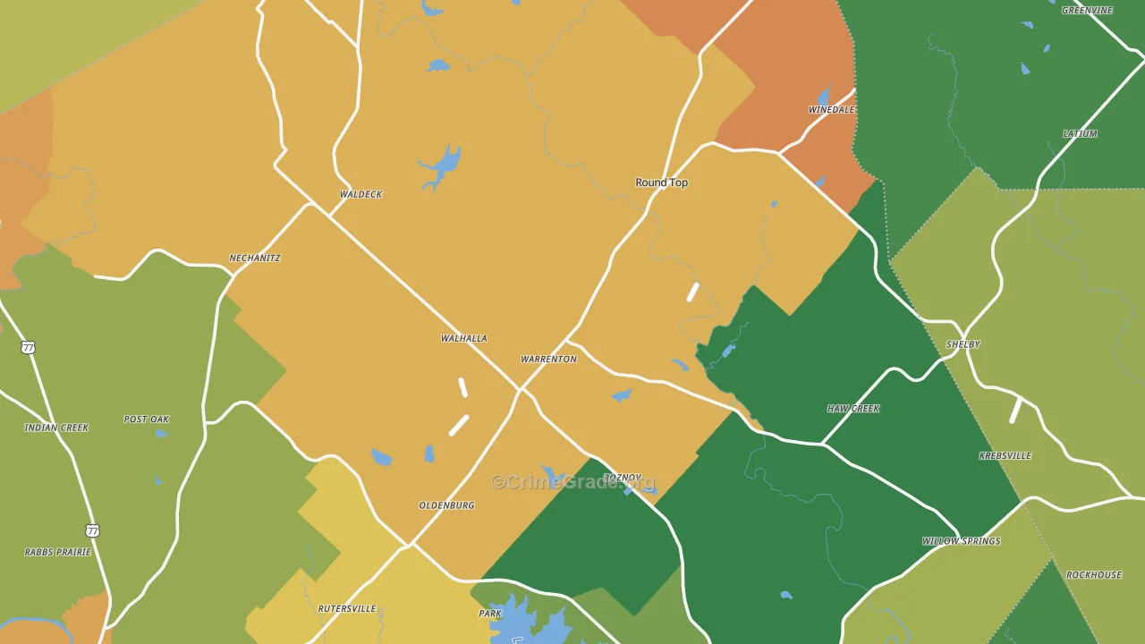 Round Top, TX Map of Burglary Rates