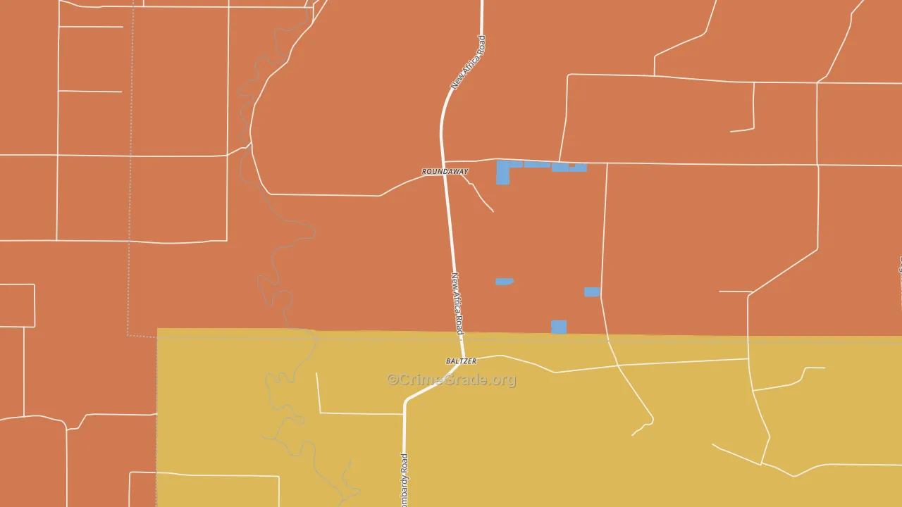 Roundaway, MS Map of Burglary Rates