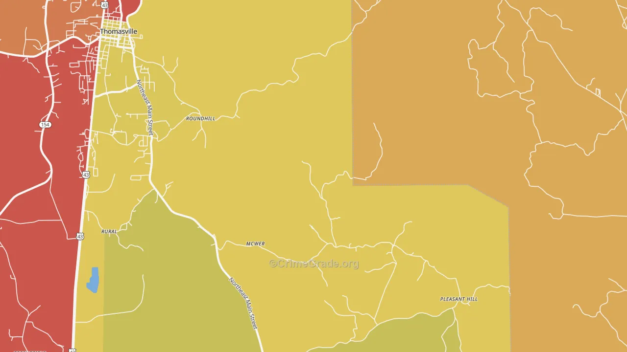 Roundhill, AL Map of Burglary Rates
