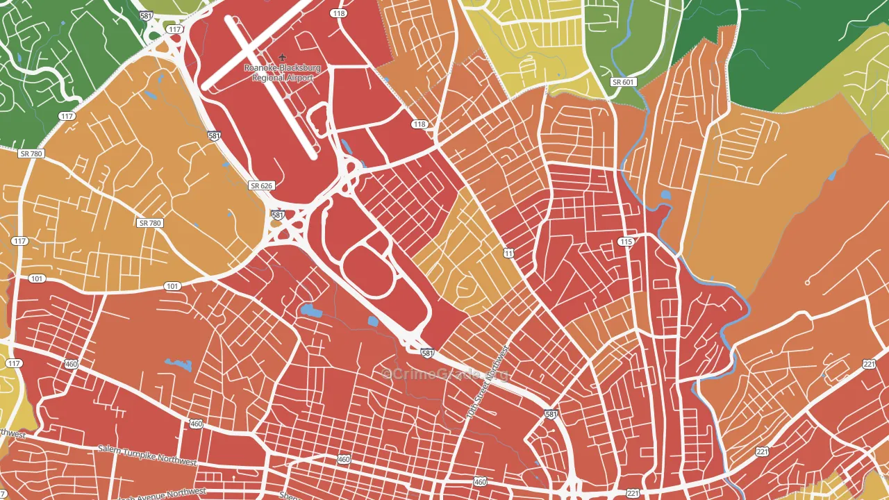 Roundhill, Roanoke, VA Map of Burglary Rates