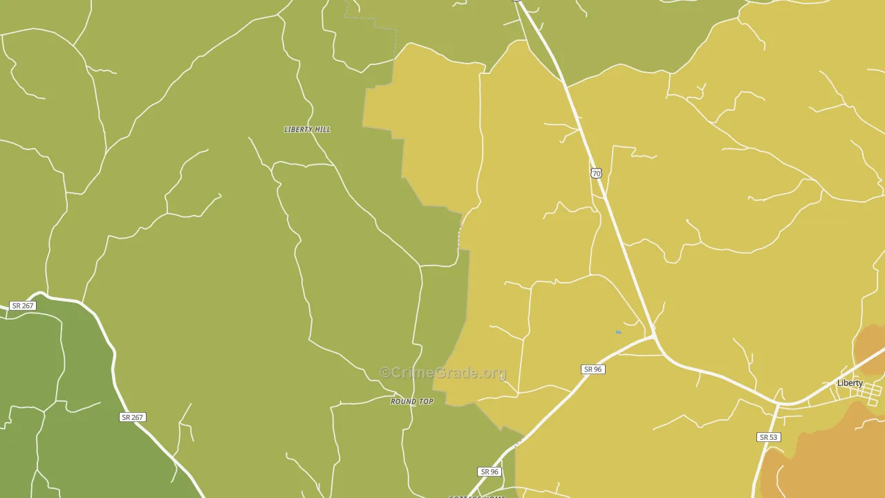 Roundtop, TN Map of Burglary Rates