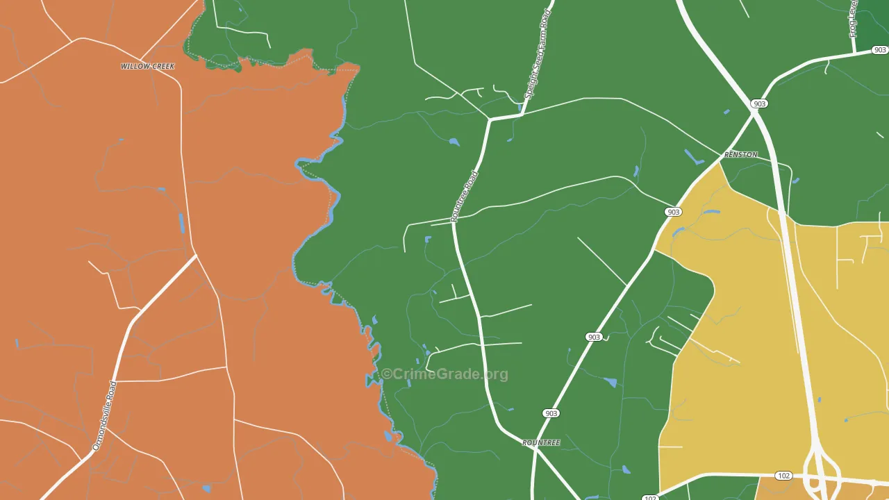 Rountree, NC Map of Burglary Rates