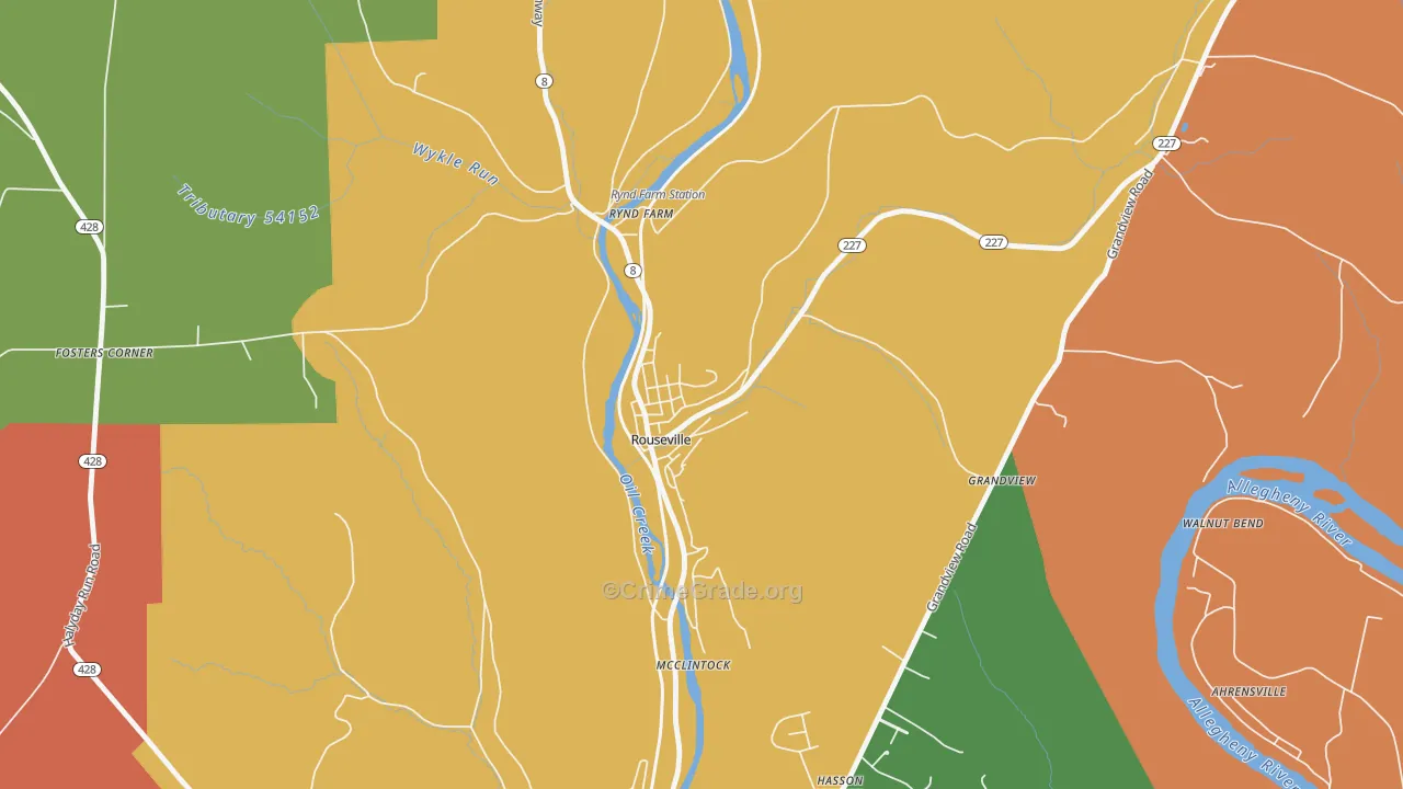 Rouseville, PA Map of Burglary Rates