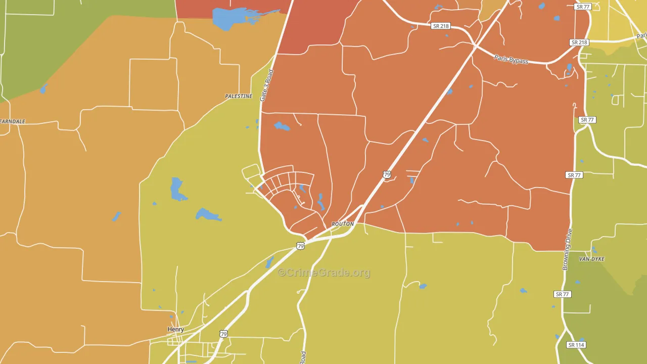 Routon, TN Map of Burglary Rates