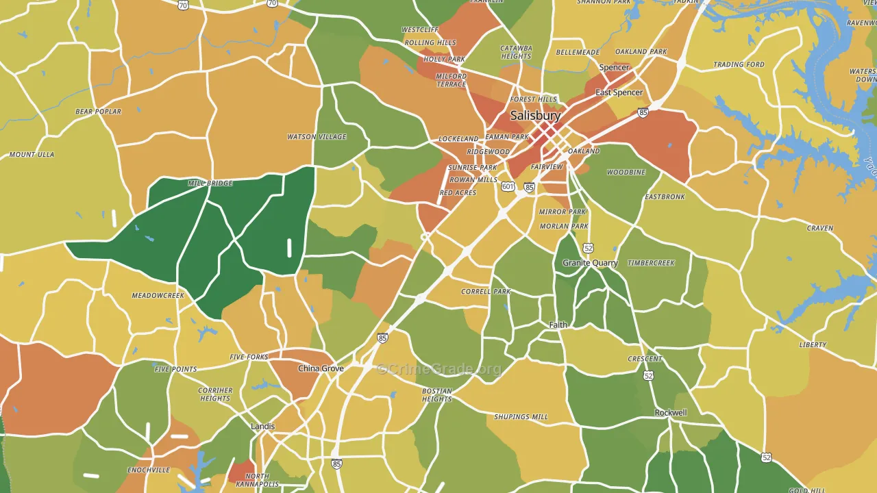Rowan County, NC Map of Burglary Rates