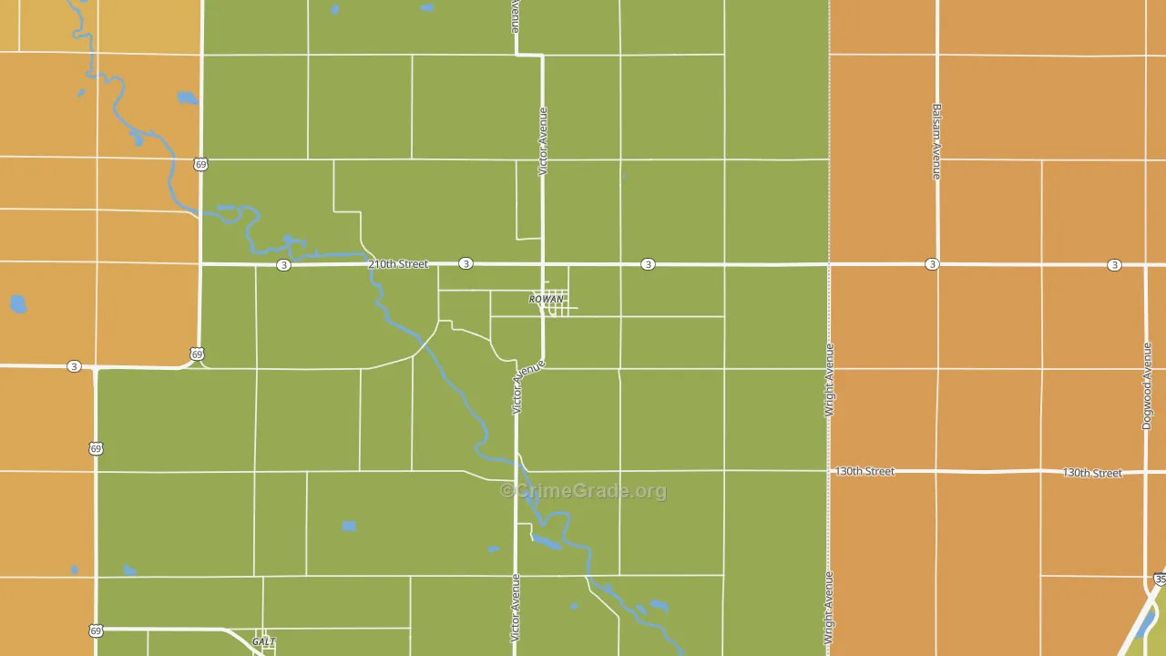 Rowan, IA Map of Burglary Rates