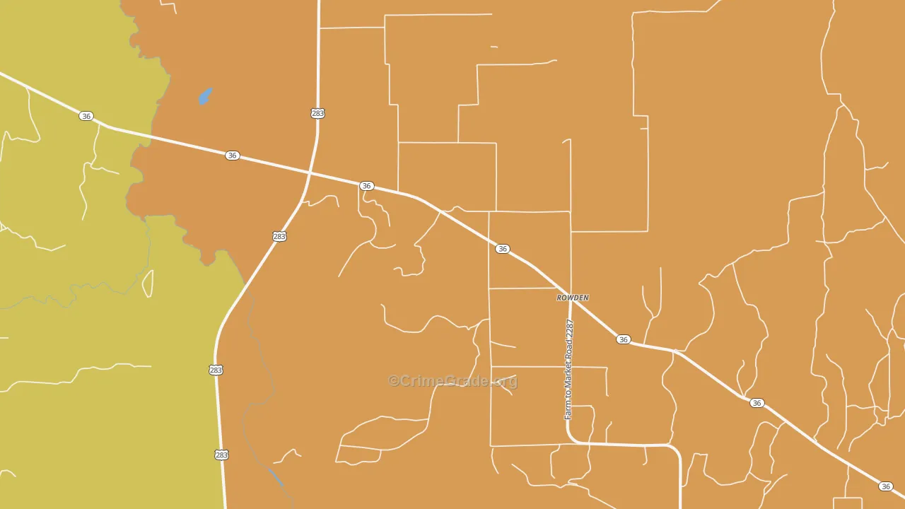 Rowden, TX Map of Burglary Rates