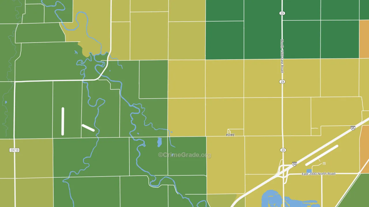 Rowe, IL Map of Burglary Rates