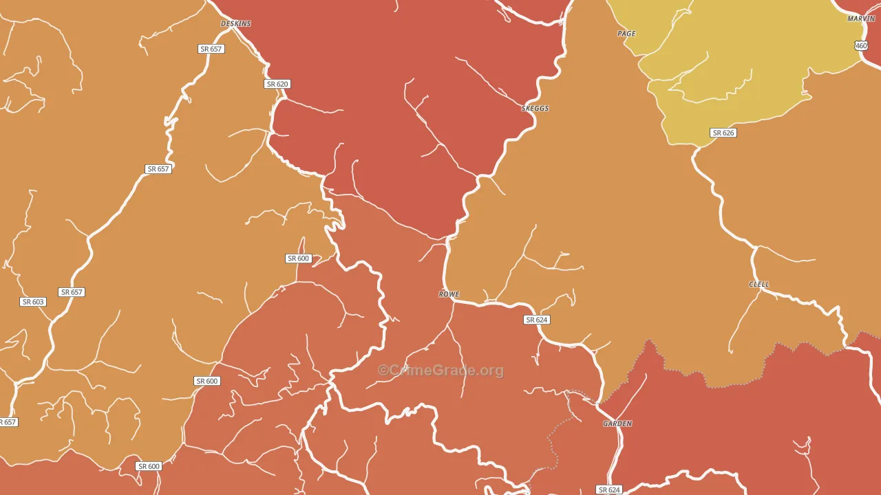 Rowe, VA Map of Burglary Rates