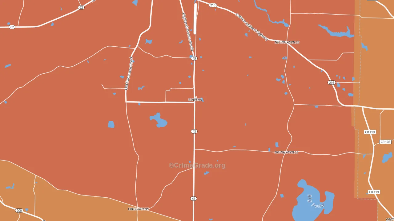 Rowena, GA Map of Burglary Rates
