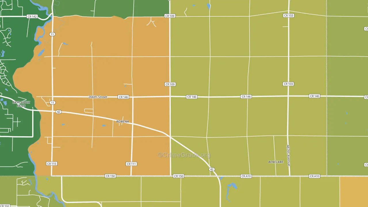 Rowena, SD Map of Burglary Rates