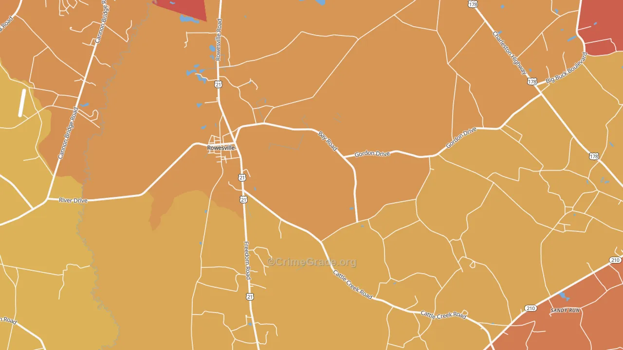 Rowesville, SC Map of Burglary Rates