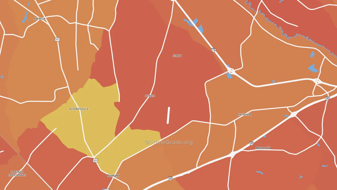 Rowland, NC Map of Burglary Rates